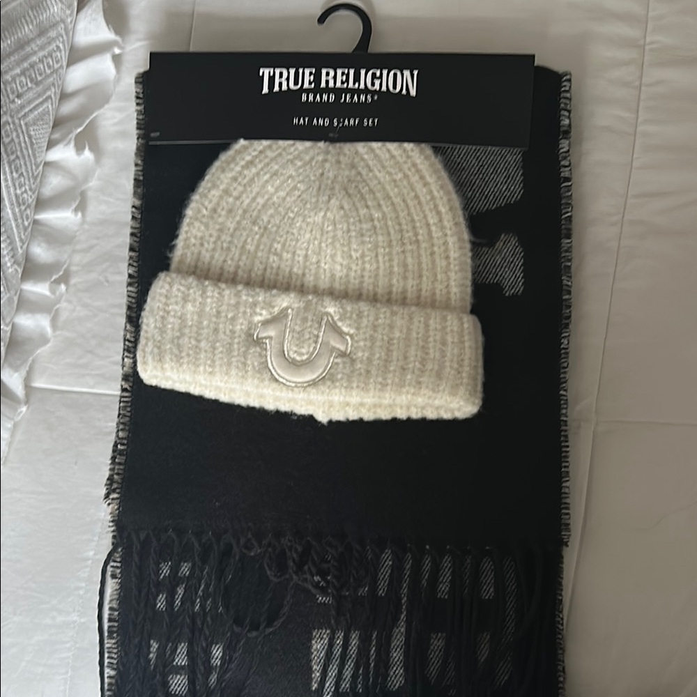 True Religion Black and Gray Knit Scarf